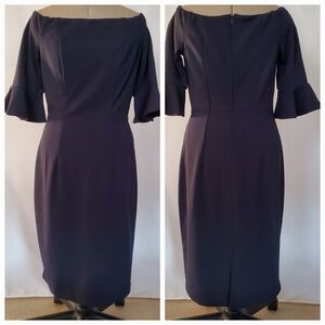 ABS Collection Navy Blue Bell Sleeve Off-Shoulder Sheath Dress 10 ✨ NWT